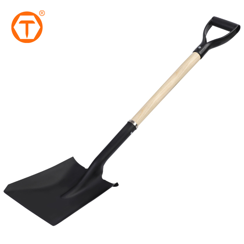 Hot Sale Digging Garden Hand Tool Gardening Square Shovel Short Timber D-Handle Spade Shovel