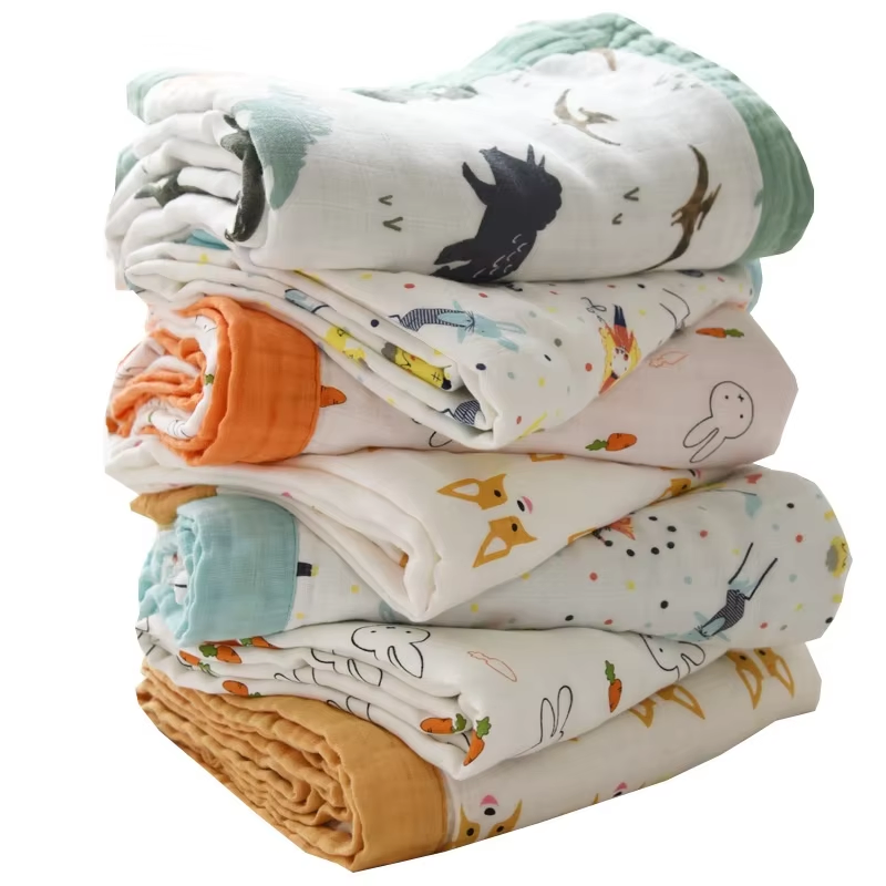 Cotton 4 Layer Gauze Printed Bath Swaddle Blanket for Cozy Comfort