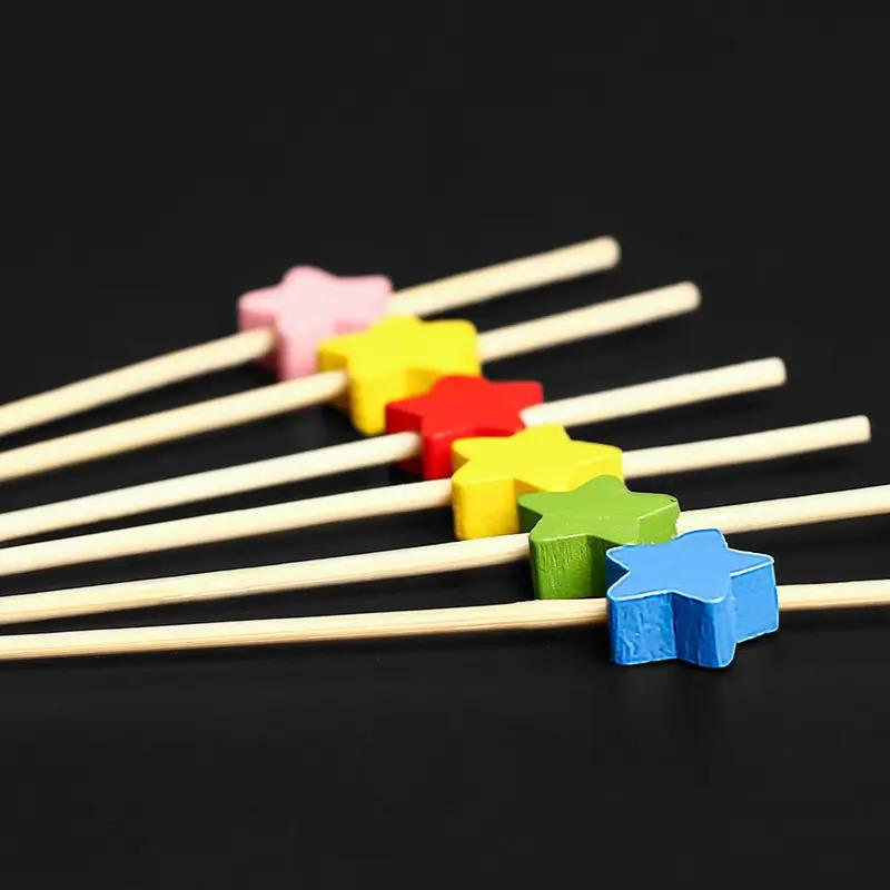100 Sticks/Pack Dessert Fruit Fork Cocktail Sticks Colorful Star Fruit Bamboo Sticks
