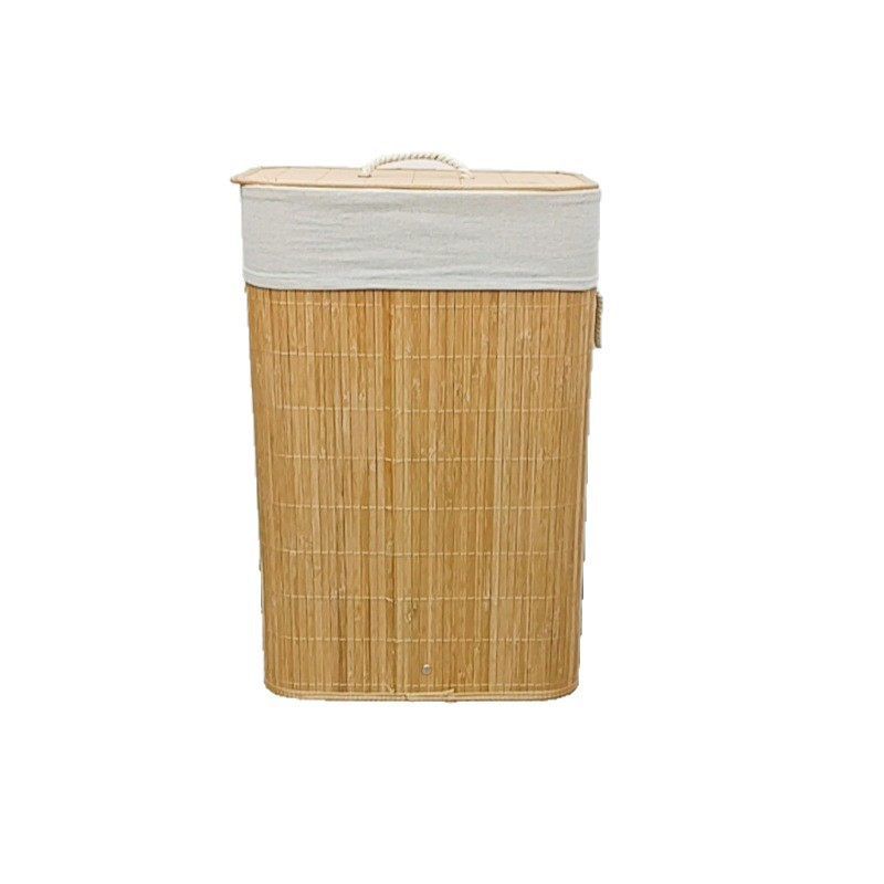 Foldable Storage Hamper Natural Bamboo Laundry Basket with Removable Washable Lining
