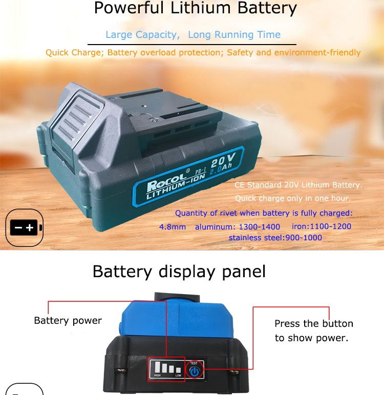 Quick Charge Powerful Brushless Motor 20V Li-ion Battery Riveting Tool