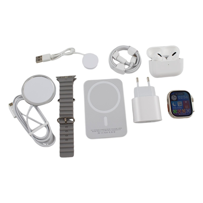 X8 Unique Combination Ultra Smartwatch 2024, Pd Wireless Charger Ocean Strap with Power Bank Earbuds Pods Cable