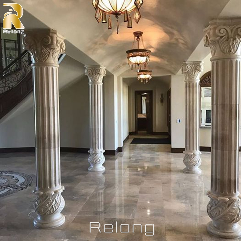 Hand Carved White Marble Greek Figure Pillar Design Marble Porch Columns for Home Decor
