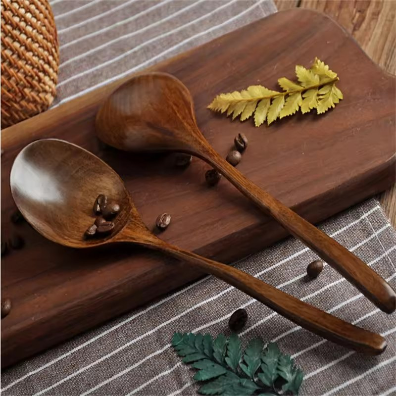 Natural Long Handle Wooden Spoon Japanese-Style Rice Scoop Mixing Soup Spoons Cooking Utensils Portable Tableware for Kitchen