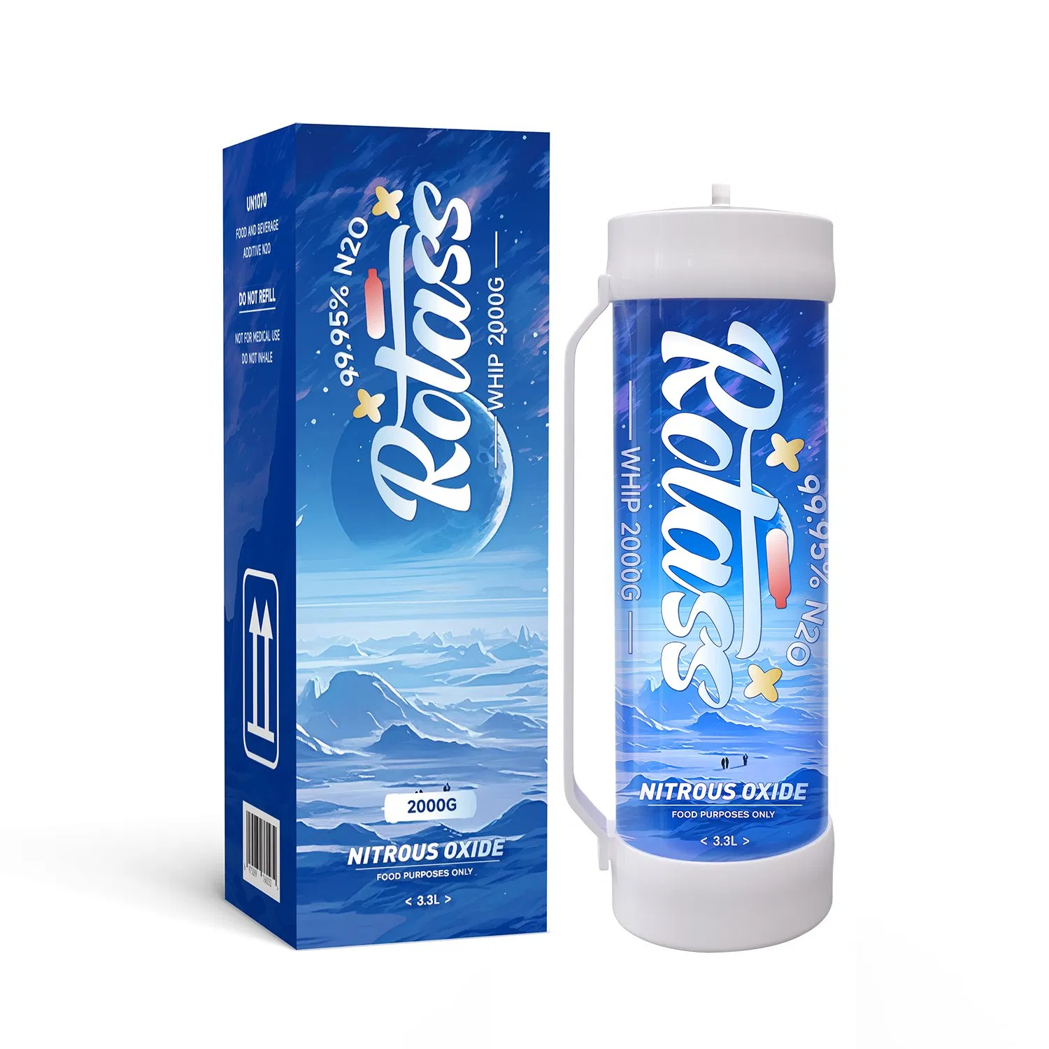 Rotass 3.3L Nitrous Oxide Gas Cylinder 2000g N2o Gas Whipped Cream Charger Lustgas