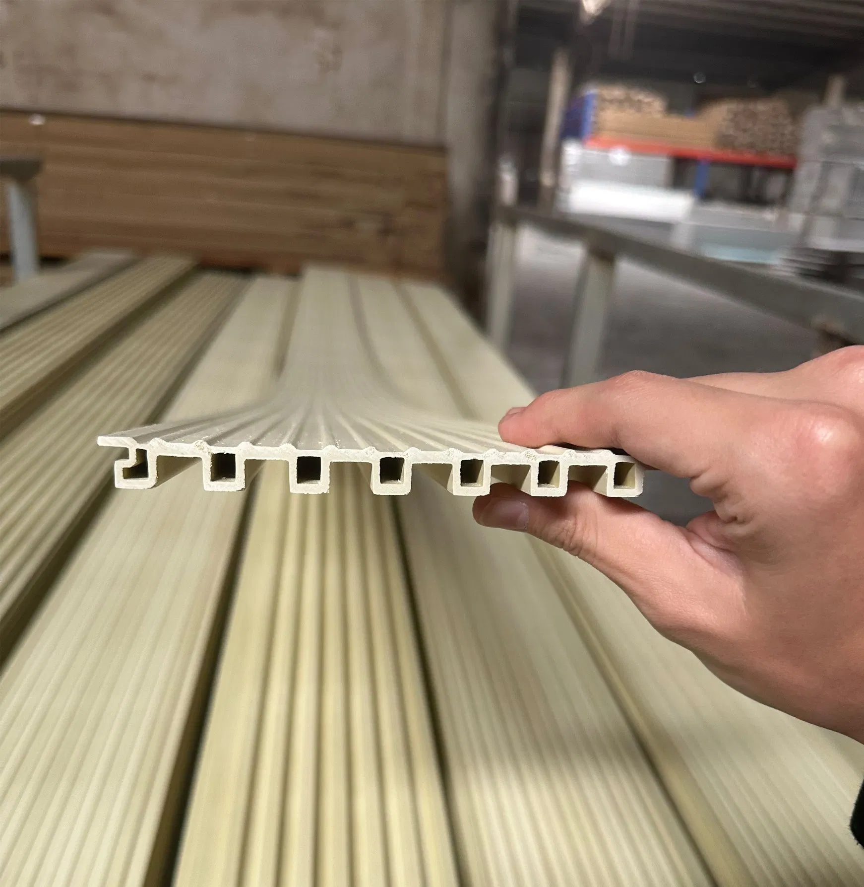 Wooden Grain WPC Grille Board Wall Panel Home Decoration Flame Retardant Plastic Building Material