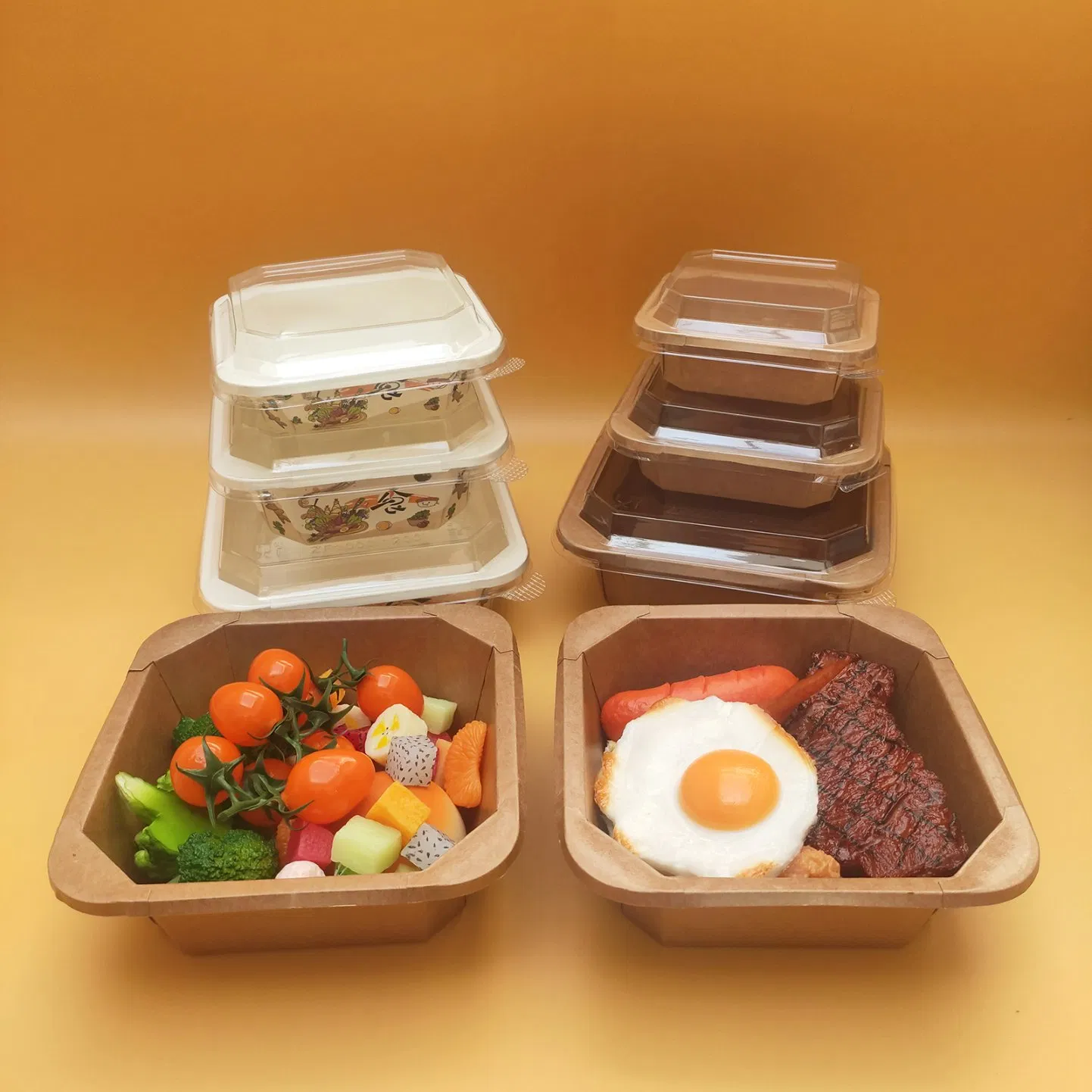 Customized Kraft Paper Togo Boxes Square Paper Food Container