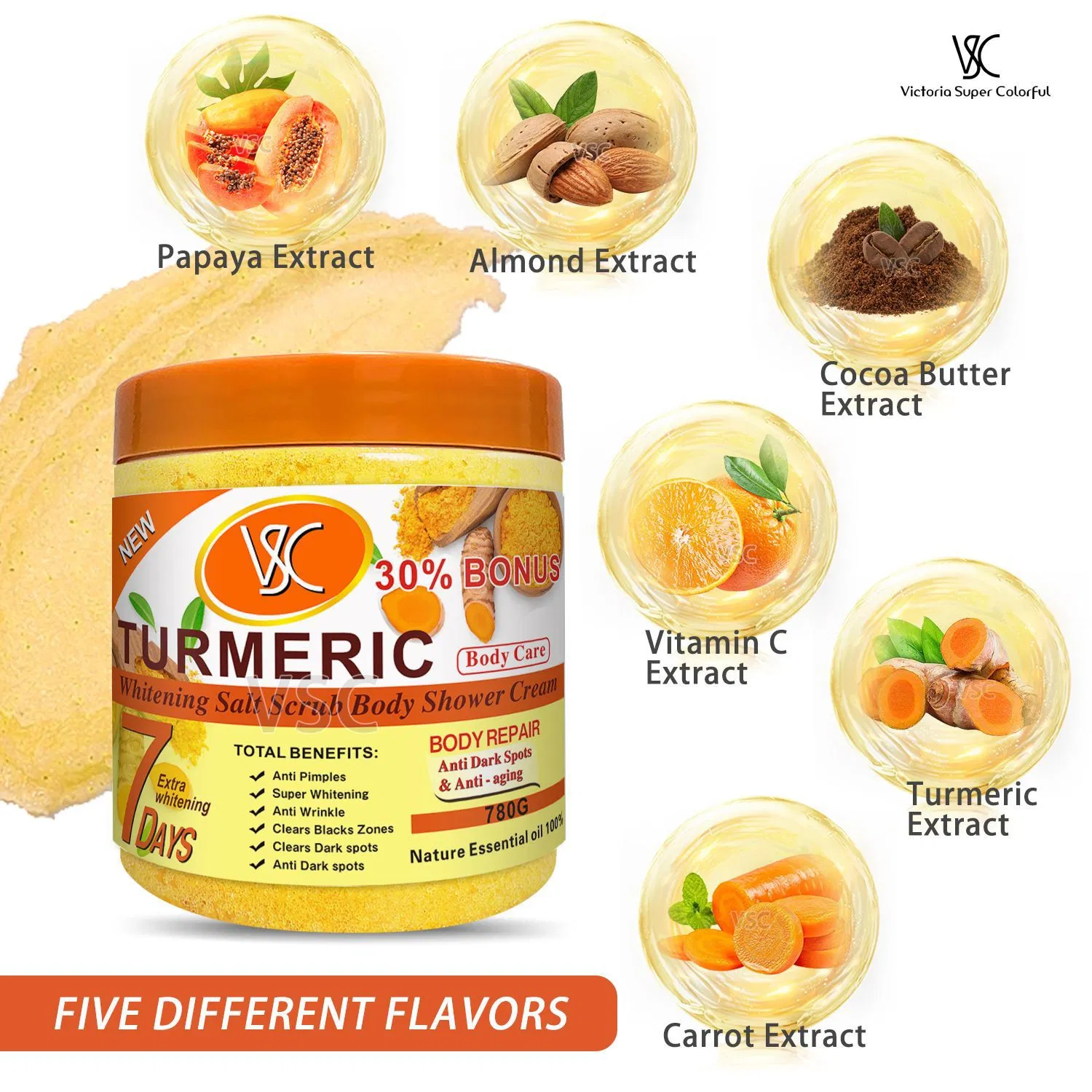 Exfoliating Body Scrub Bath Salt Coffee Vitamin C Turmeric Whitening Body Scrub