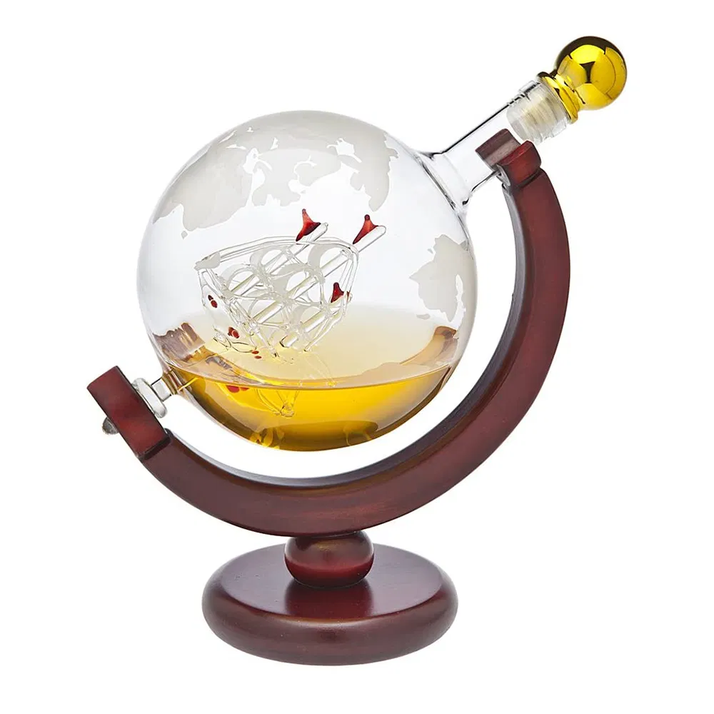 Wood Whiskey Decanter Globe Holder - for Liquor, Whiskey, Bourbon, Vodka or Wine