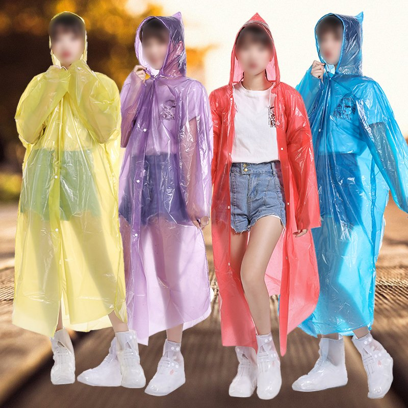 Waterproof Hooded Yellow Blue Purple Rainy-Day Cheap Disposable PE Raincoat for Ladies
