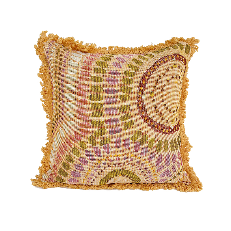 Ins Hot Sale Custom Woven Throw Pillow Jacquard Cushion Cover with Tassels Matching Blankets