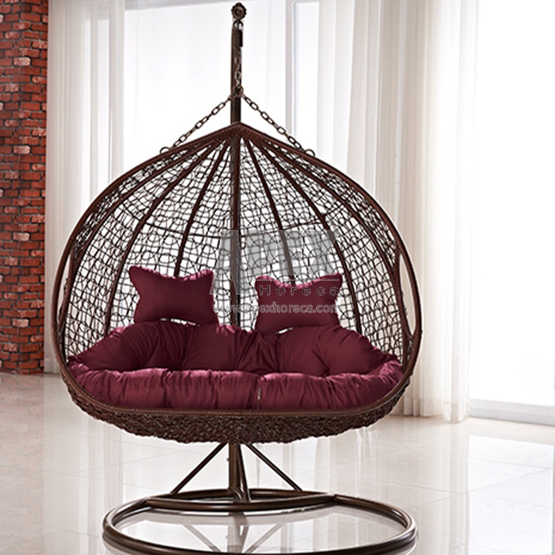 Кресло-качели подвесное двойное ротанг с подставкой патио