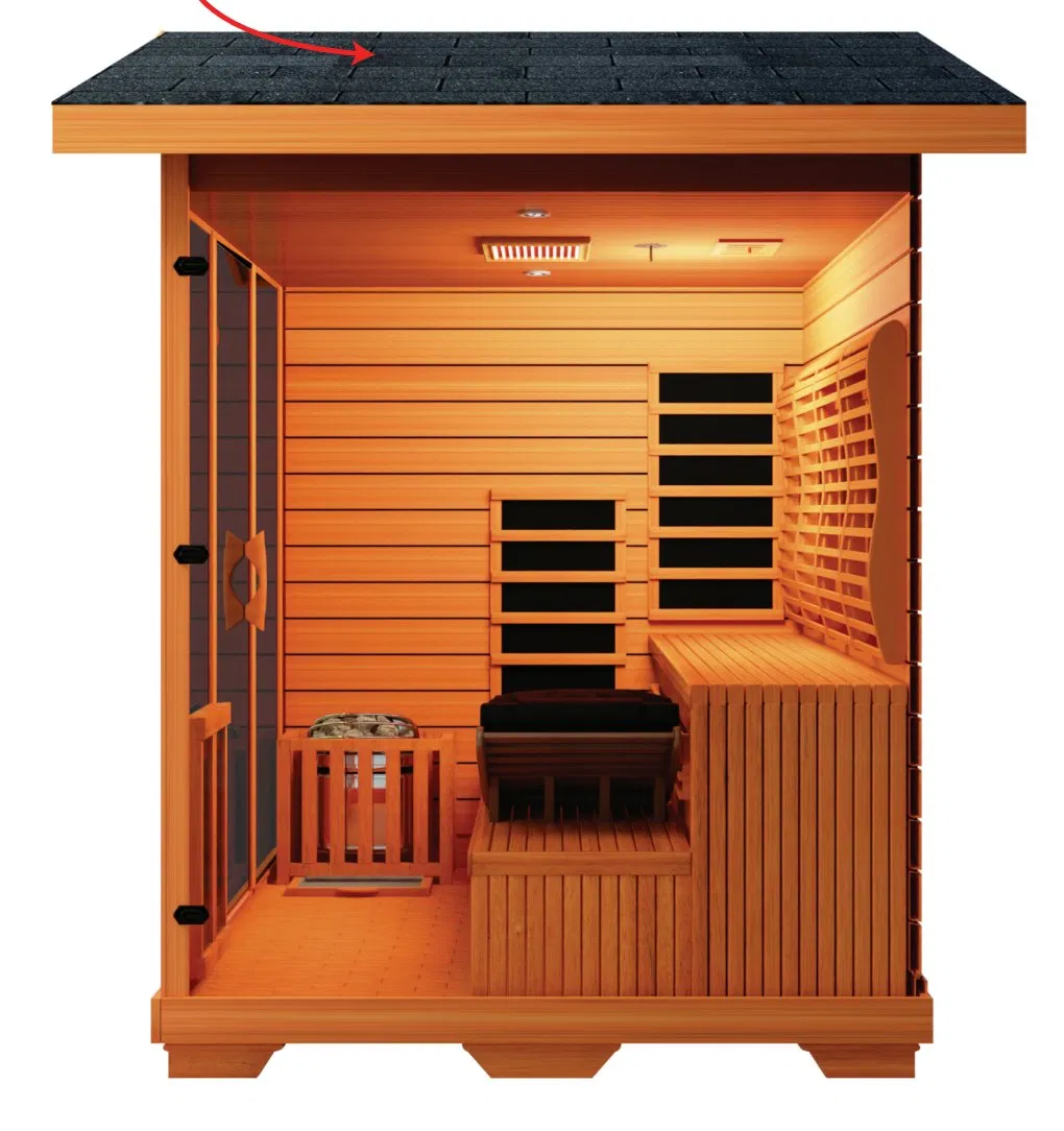 Сауна-бочка из кедра с инфракрасной печью и крышей