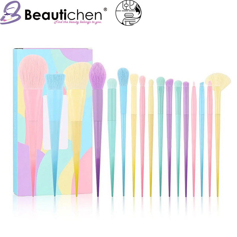 Beautichen 17-Piece Macaron Color Makeup Brush Set - Rainbow Candy Colored Professional Cosmetic Brushes