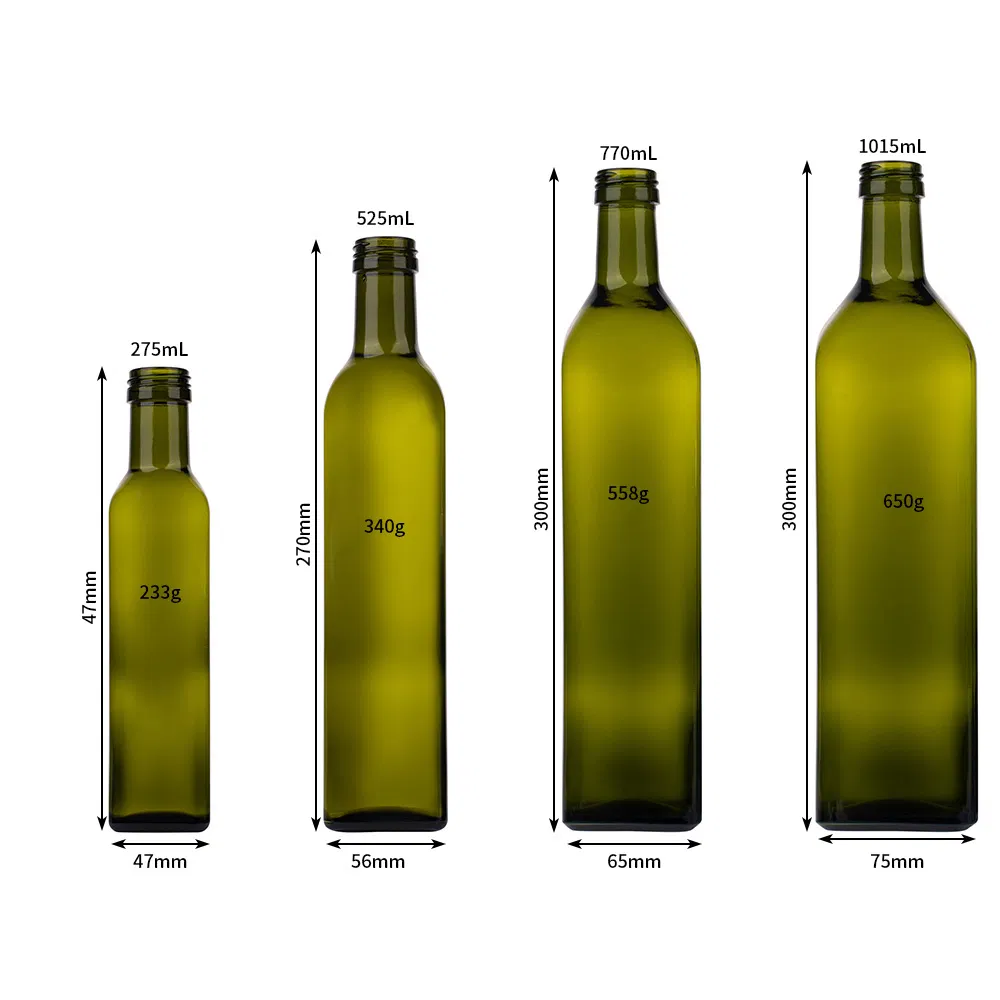 Wholesale Soy Sauce Vinegar Cooking Bottles 250ml 500ml 750ml 1000ml Green Empty Glass Olive Oil Bottles with Lids