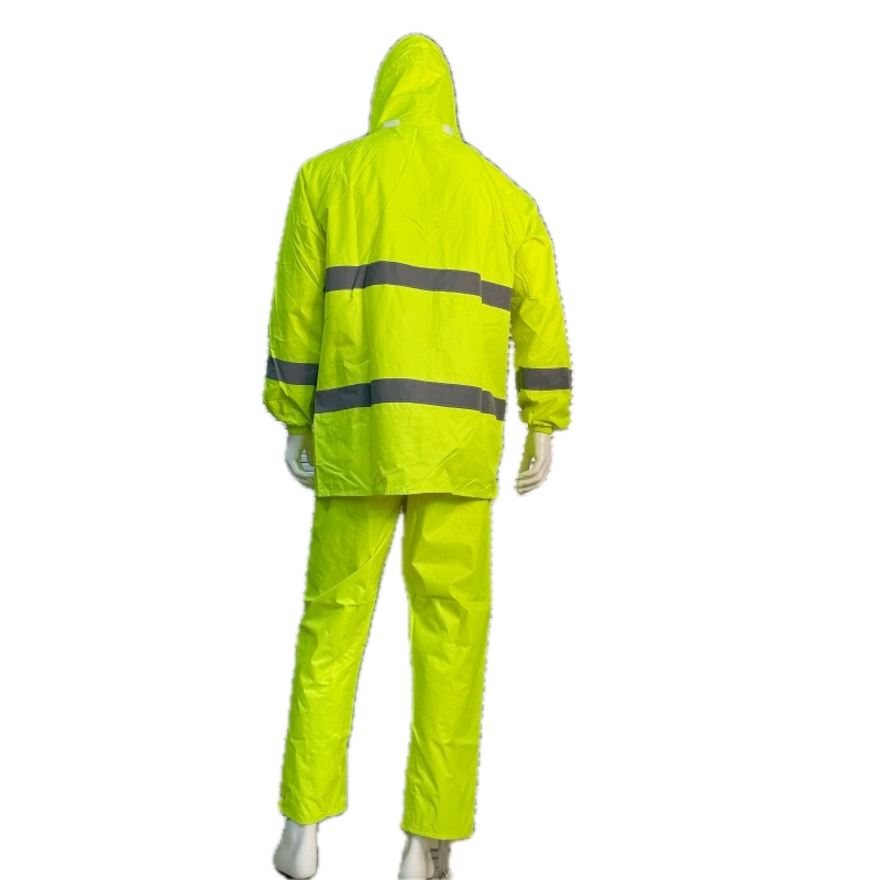 PVC High Visibility Rainsuit Elastic Cuffs Raincoat for Municipal and Garden Maintenance