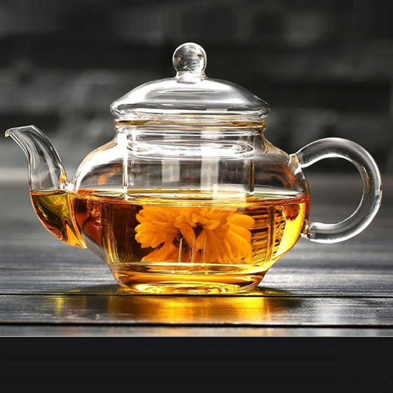 Clear Hand Made Glassware Heat Resistant Borosilicate Glass Kettle Teapot Pot with Stainless Steel Hanging Spring for Tableware