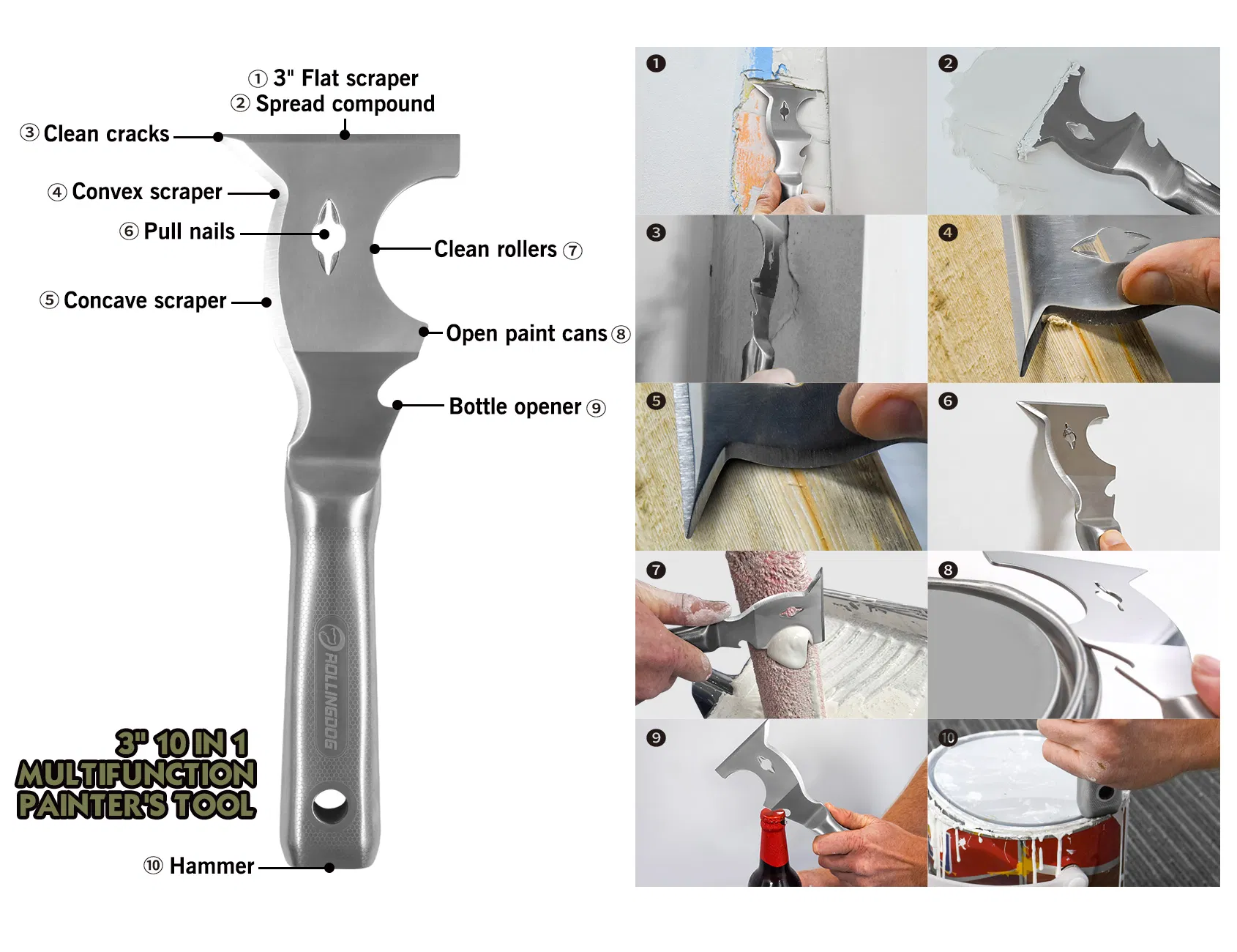 Rolingdog-Elite 50478 3 Inch 10 in 1 Multifunction Painter's Tool