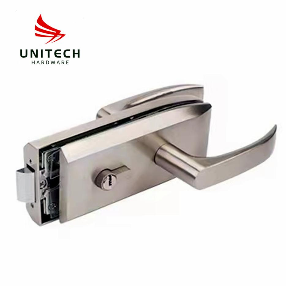Stainless Steel Glass Door Central Door Handle Lock with Brass Cylinder