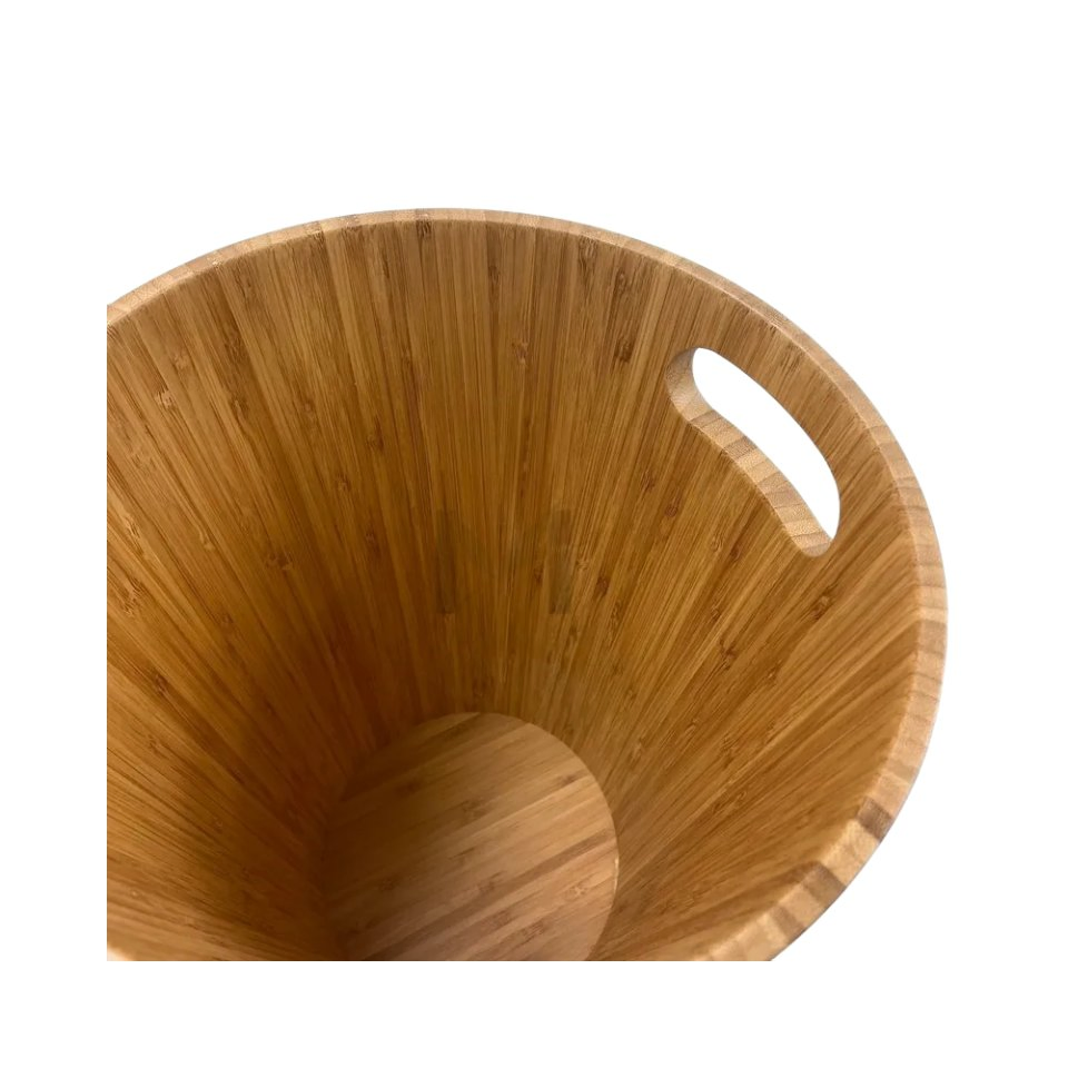 Round Durable Bamboo Waste Basket Trash Can for Bathroom, Bedroom