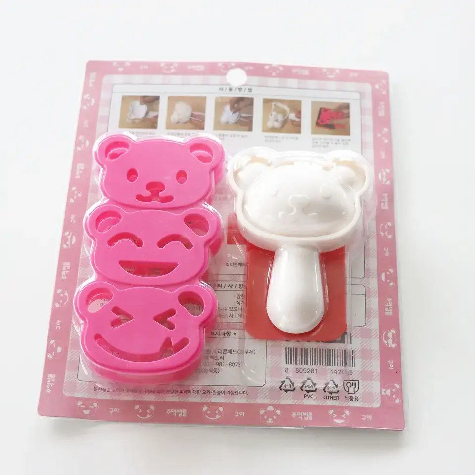 Plastic Cute Animal Bear Shape Riceball Molds Embossing Moulds Onigiri Bento Sushi Tool for Kids