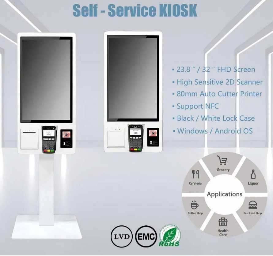 23.8" Touch Screen POS System Self Service Kiosk Check in Kiosk for Ordering