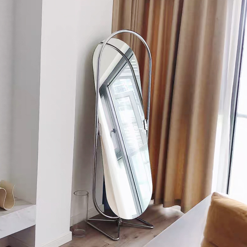 Clothing Store Silver Frame Full Body Dressing Mirror Home Rotatable Floor Fitting Mirror