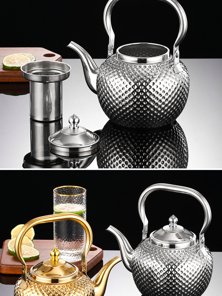 Stainless Steel Sliver Teapot 0.6mm Thickness Hammered Titanium Kettle