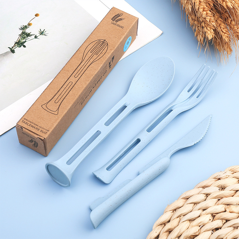 Wheat Element Children's Tableware 3-in-1 Portable Cutlery Knife, Fork, and Spoon
