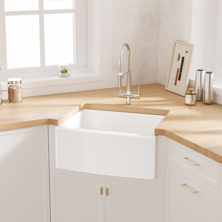 Farmhouse Sink Deep Single Bowl White Ceramic Porcelain Fireclay Apron-Front Kitchen Farmhouse Sink