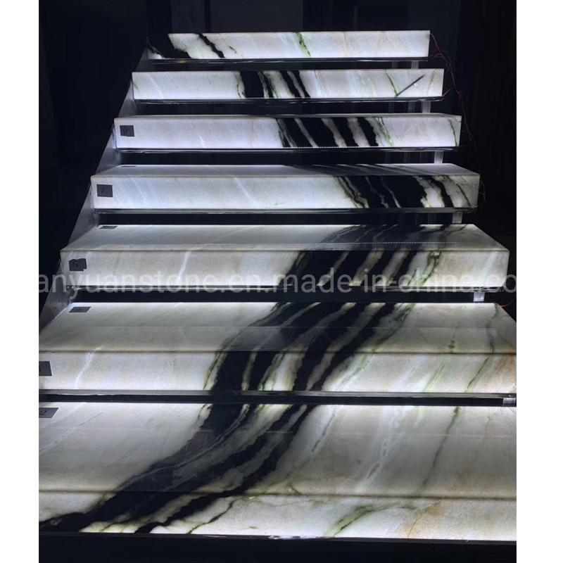 China Natural Stone Marble Step Stairs Design Tiles Tread White Panda Marble Stairs
