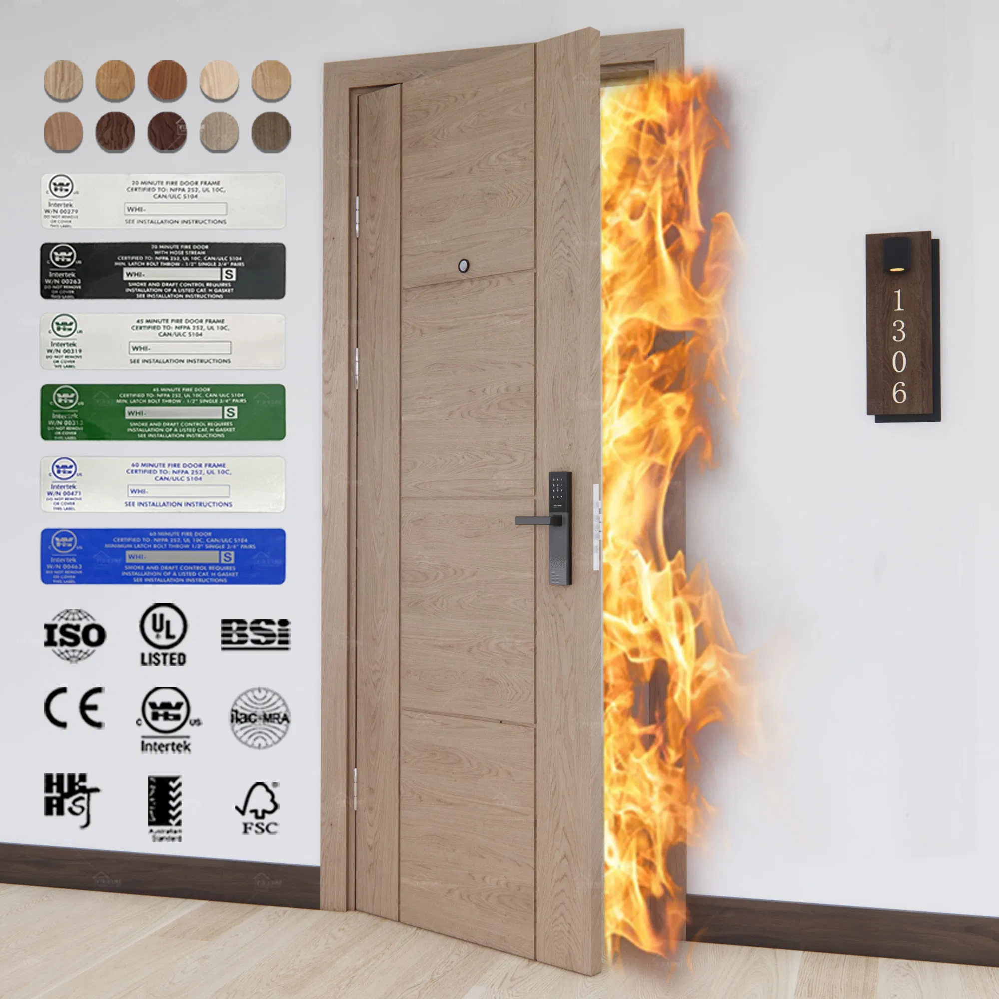 China Top Fire Door Factory Customized Italian Fire Wood Door En Certified Fd30 Fd60 Fd90 Fd120 Interior Fireproof Engineering Wooden Fire Rated Doors