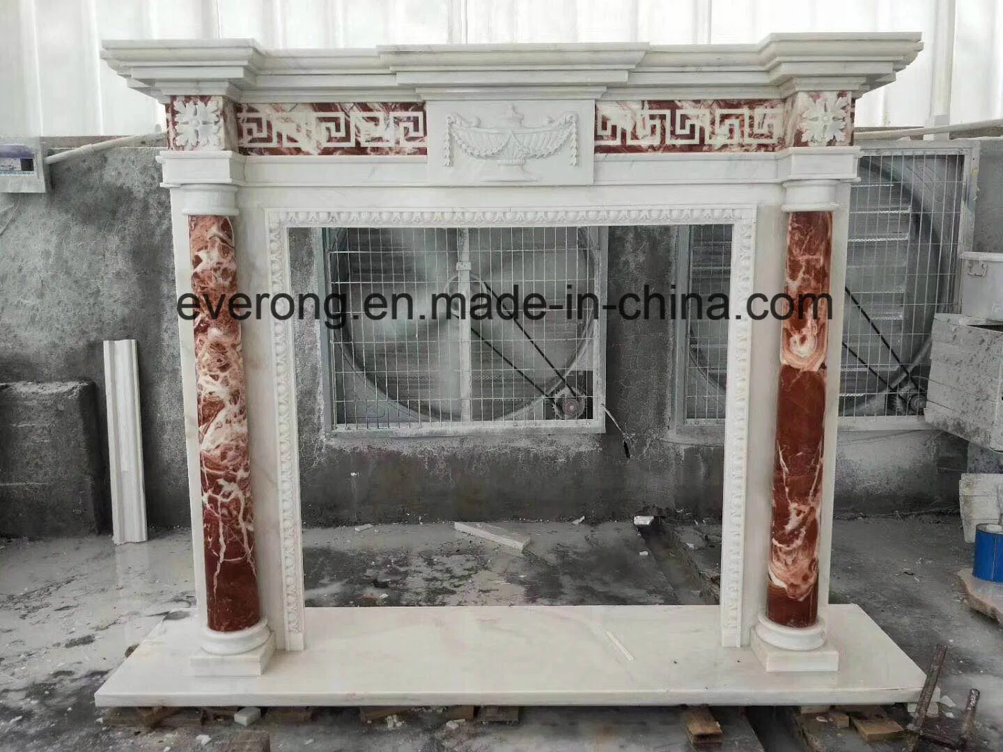 White and Yellow Marble Column Fireplace for Indoor &Outdoor