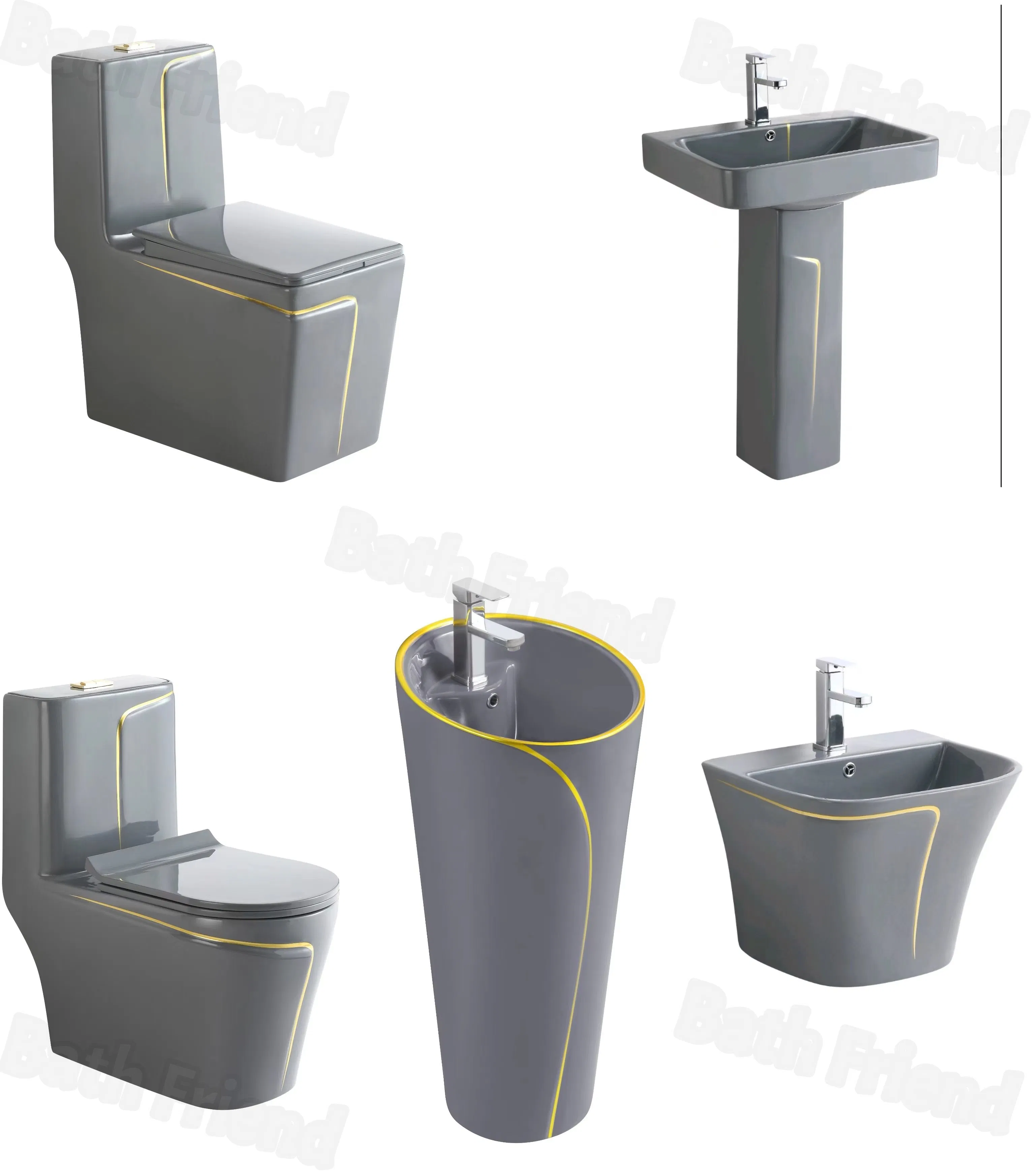 Factory Wholesale Luxury Ceramic Wash Basin and Toilet Set Bathroom Wc One Piece Toilet Set with Sink