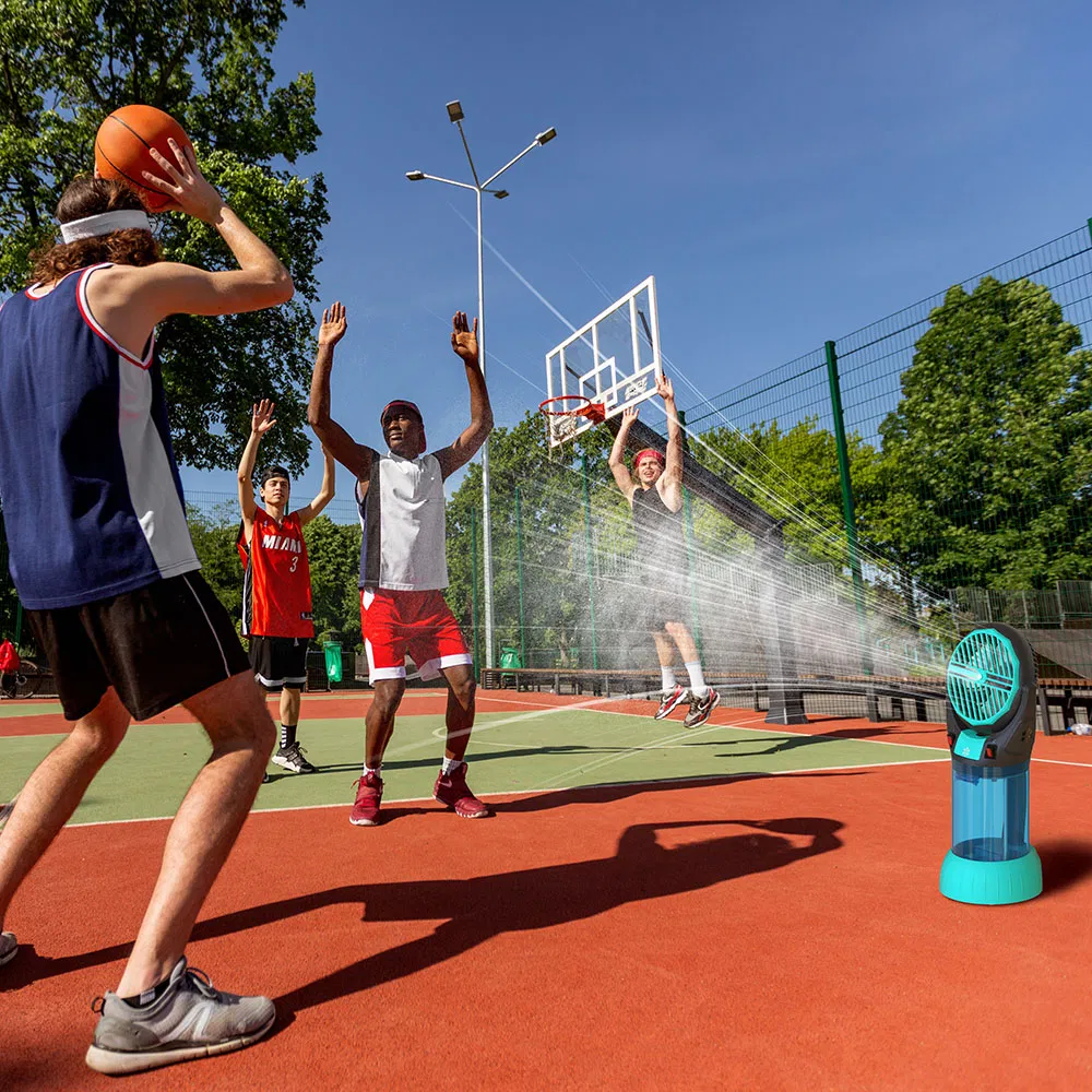 Battery Operated Portable Misting Fan with Spray Function for Camping, Travel, Hiking, and Summer Activities