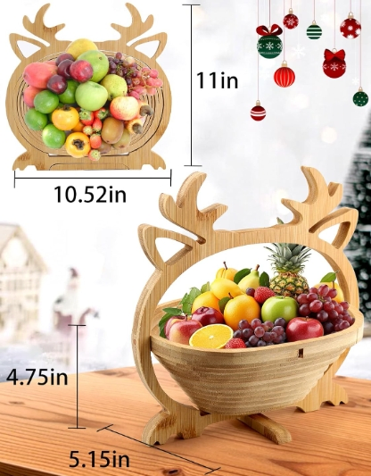 Bamboo Fruit Tray Dried Christmas Elk Shape Foldable Fruit Basket