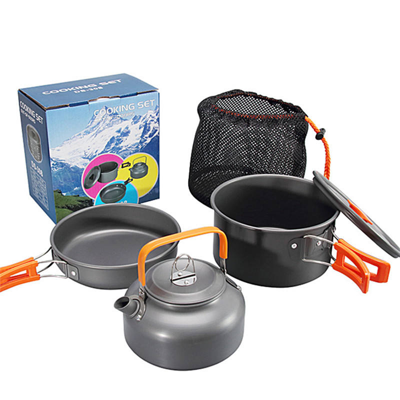 Camping Cookware Mess Kit with Kettle Non Stick Pot Outdoor Cookware