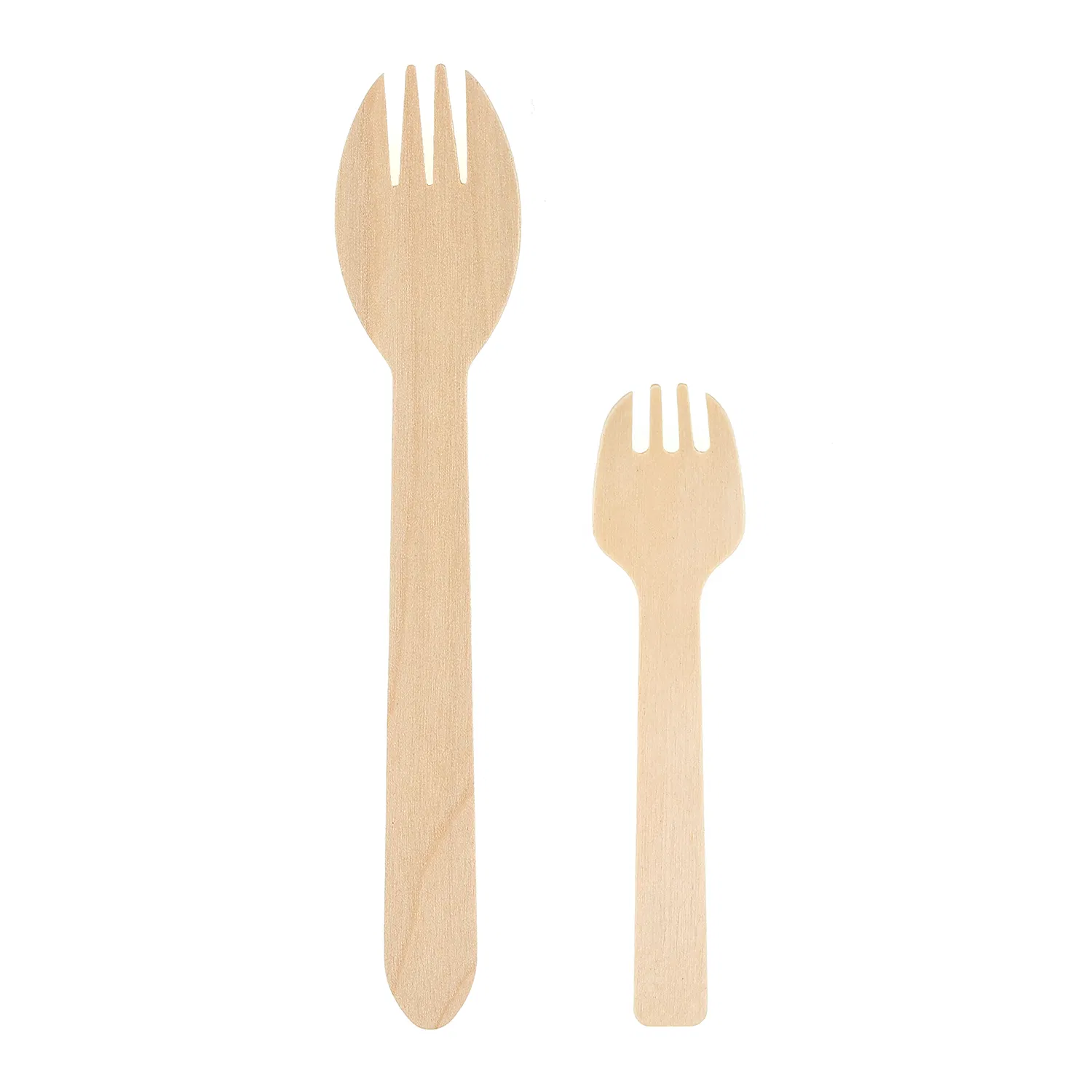 Compostable Disposable Spoon Fork 105mm/140mm/160mm Biodegradable Paper Bag Birch Wooden Spork with Customized Logo Printing for Desserts & Parties