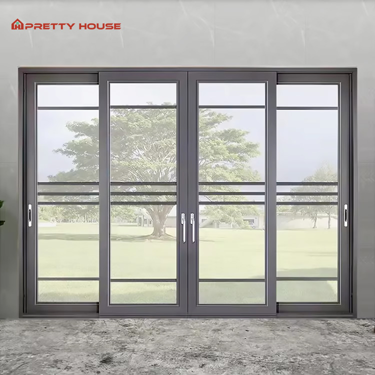 Panoramic Tempered Double Glazed Doors Aluminium Silent Sliding Doors