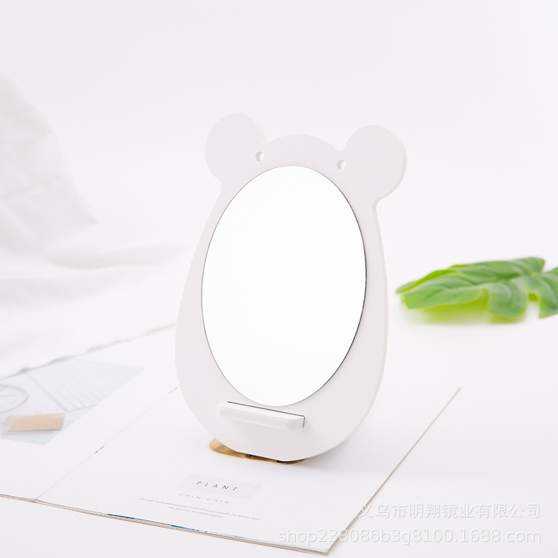Cartoon Hippo-Style Portable Bamboo Desktop Makeup Mirror