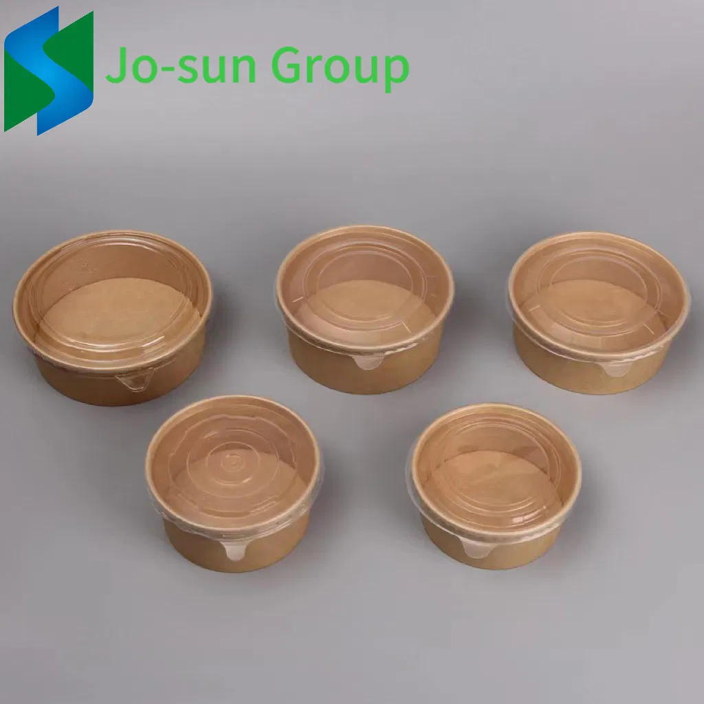 Hot Sale Food Grade Disposable Takeaway Fast Food Container Kraft Paper Round Bowl with Lid for Salad