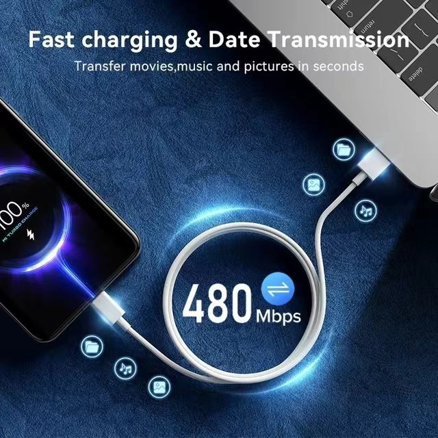 Кабель USB-A на USB-C 6A, 1 метр, быстрая зарядка