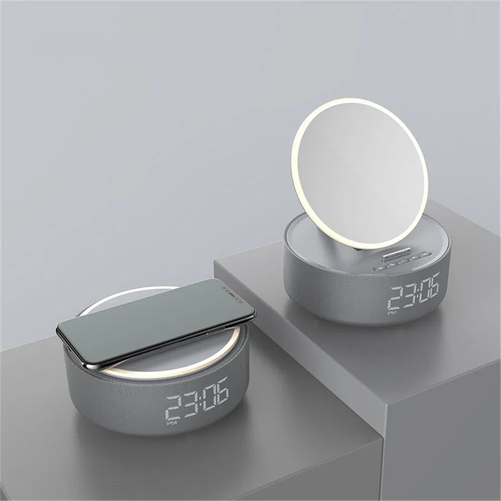 S33 LED Light Makeup Mirror Bluetooth Speaker Alarm Clock Wireless Charger