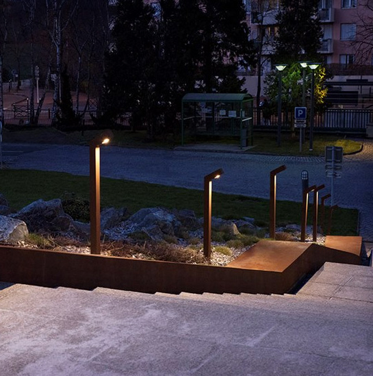 Urban Corten Steel LED Bollard Light L-Shaped Rusty Path Lights