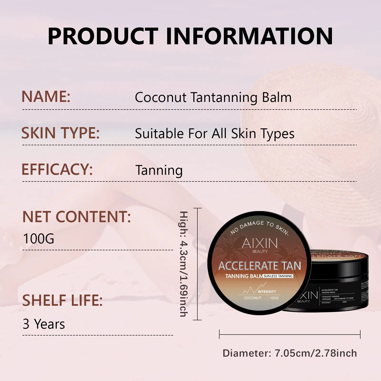 Aixin Private Label Sunbed Tanning Lotion Intensive Coconut Tanning Accelerator Cream