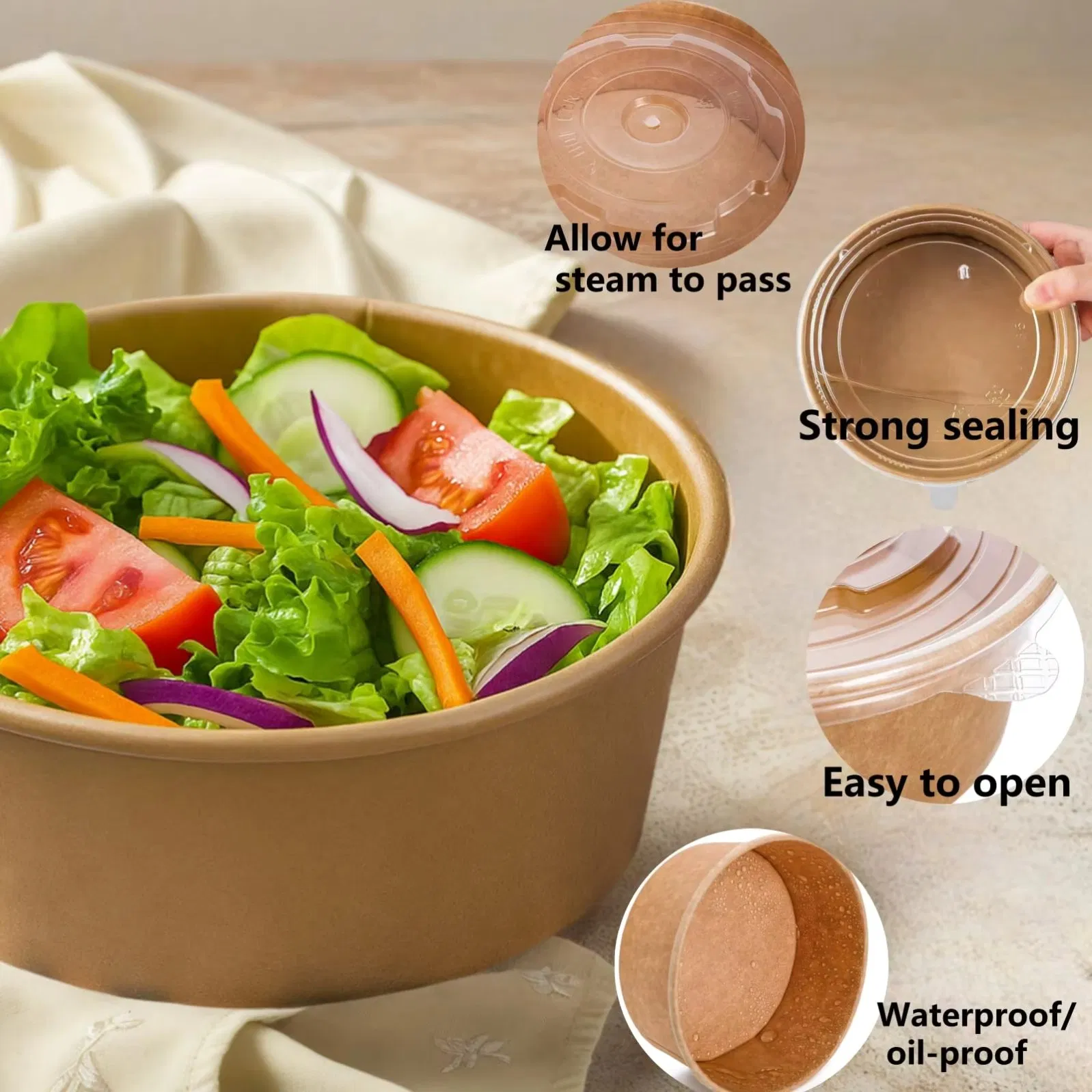 Compostable Kraft Paper Salad Bowl for Sustainable Takeaway with PLA Lined Interior