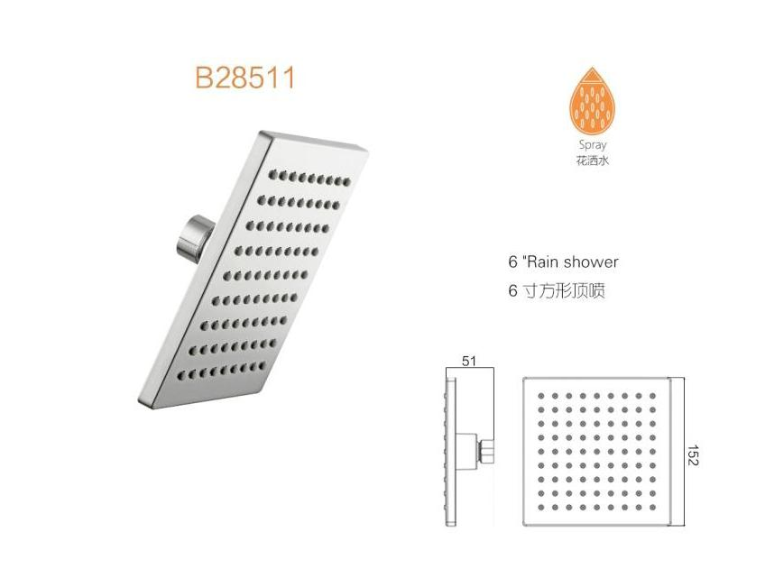 Rain Shower Bathroom Shower Head Shower Stainless Steel Plate 1 Function 6" Square Overhead Shower Rain Shower B28511, Chrome Face, Water Saving