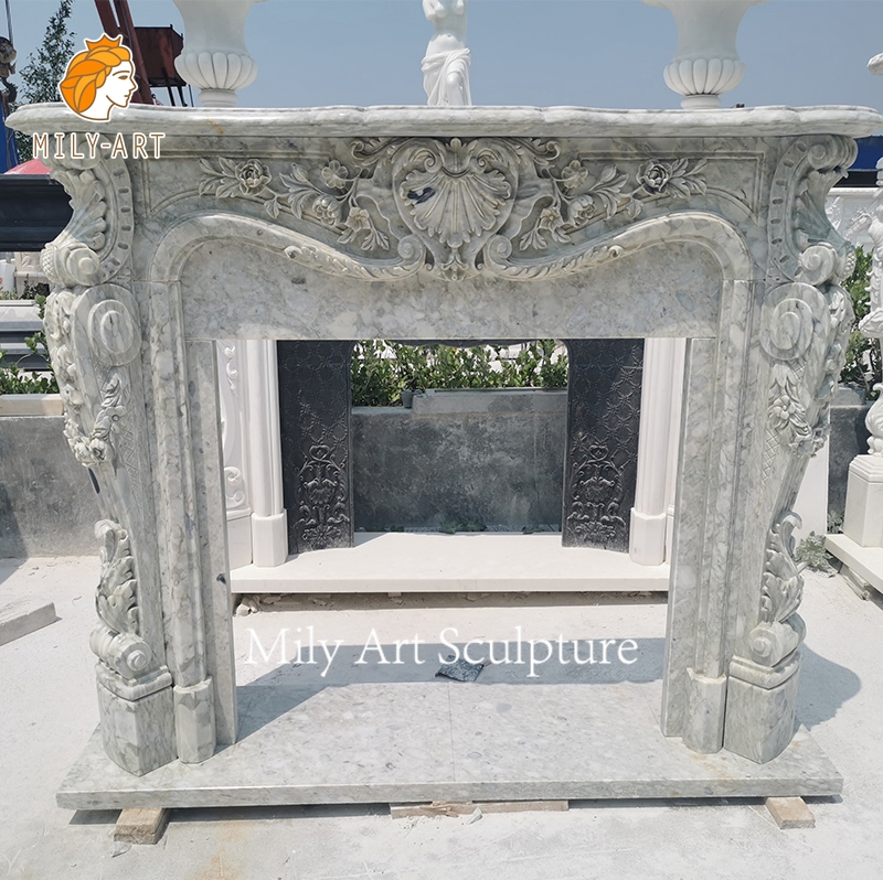 Hand-Caved Decorative Indoor French Fireplace Marble Fireplace for Home