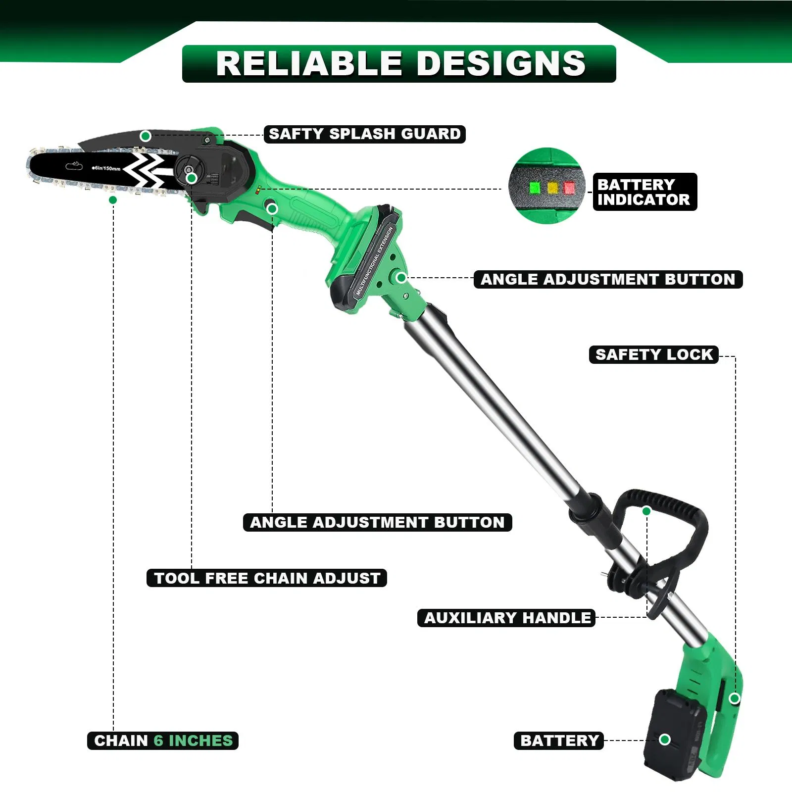 20V Mini Cordless Chainsaw, 2-in-1 Cordless High Branch Saw, Lightweight and Portable Handheld Electric Branch Saw, Equipped with Splash Cover and Rechargeable