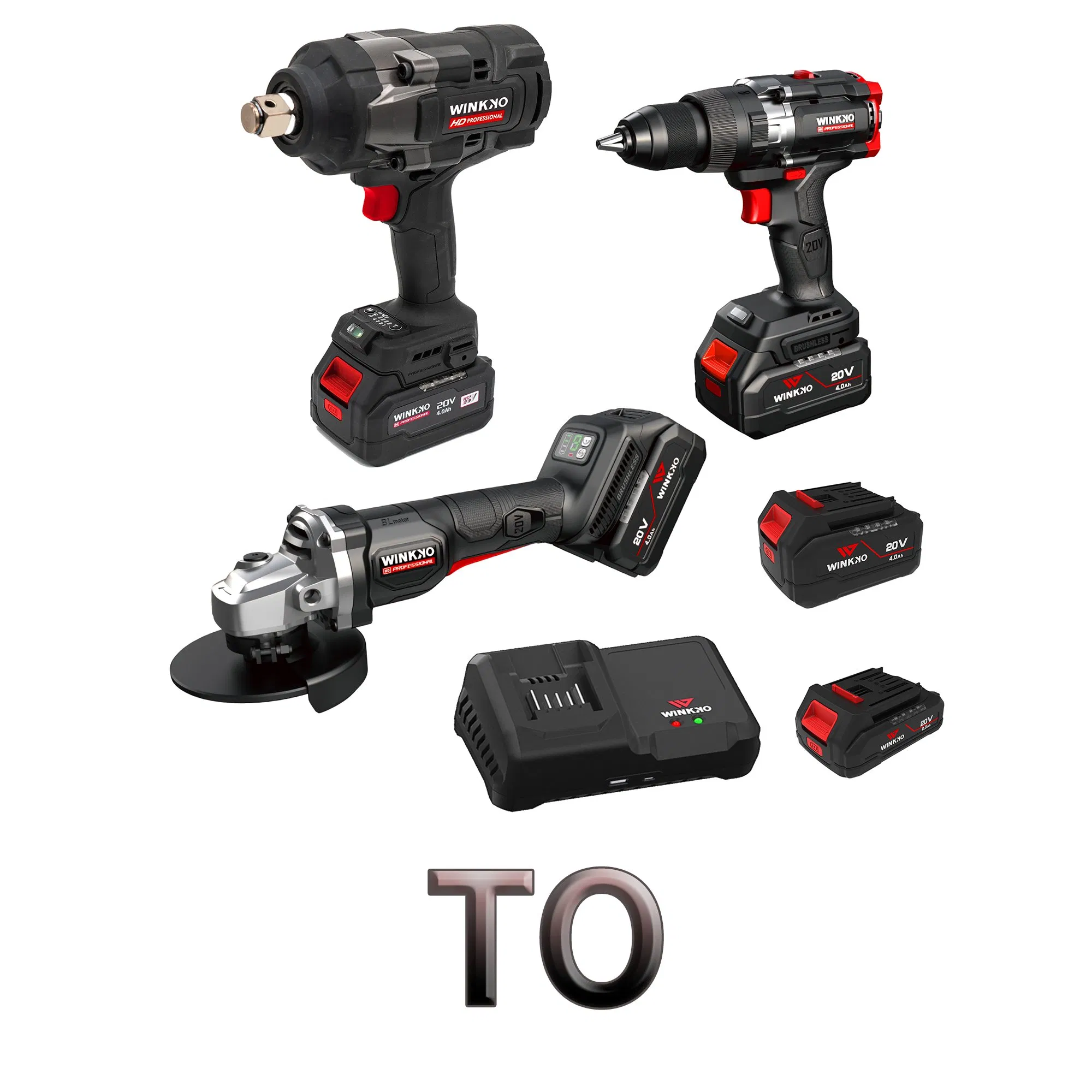 18V Winkko China Power Tools Electric Torque Impact Wrench with Low Price Set Power Tool Battery Drill Impact Wrench Brushless Motor Tool Combo Set
